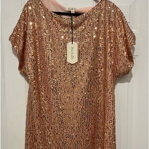 NWT “Vine and Love” Sequined Blush Party Dress (Size Large!)